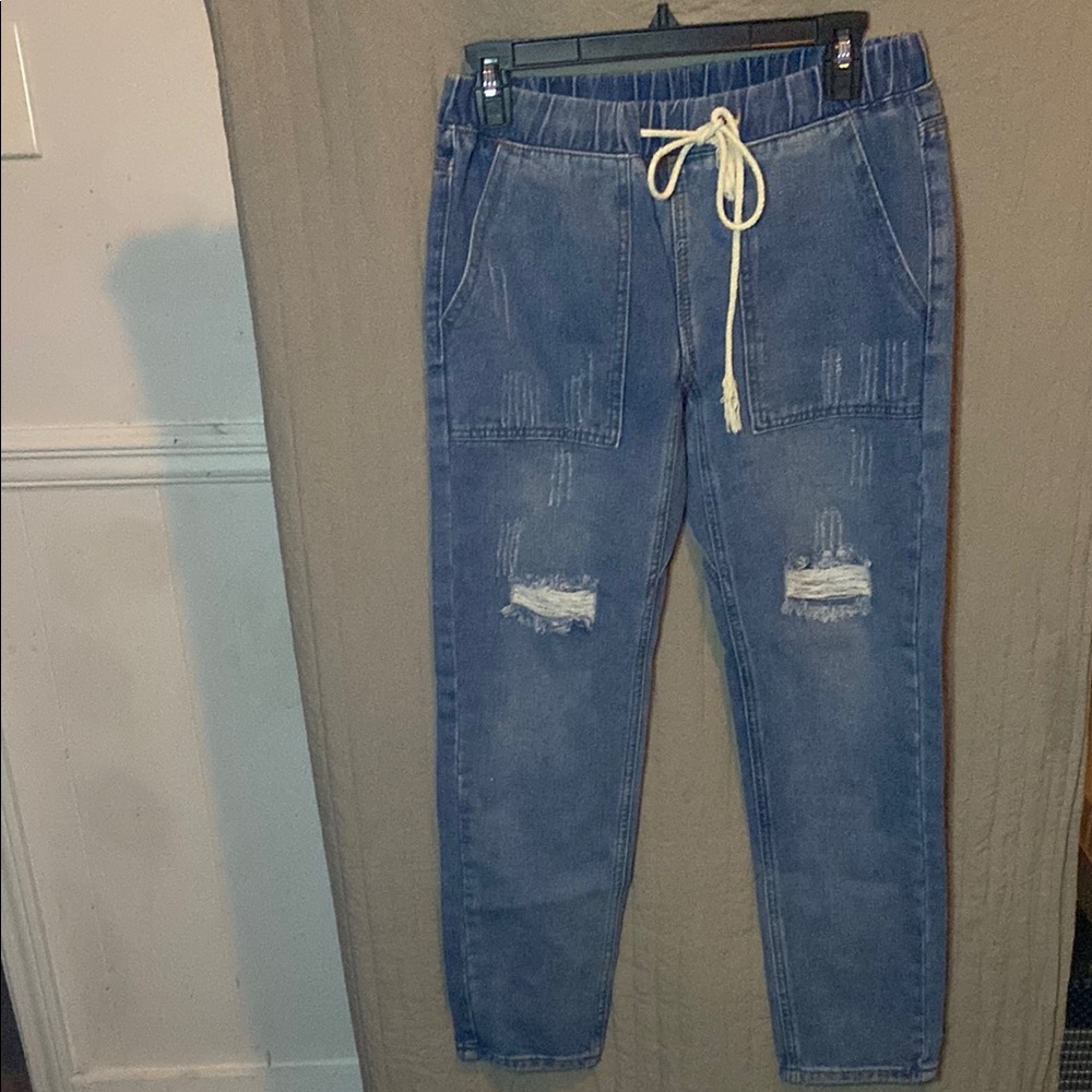 Men's Blue Jeans with Drawstring